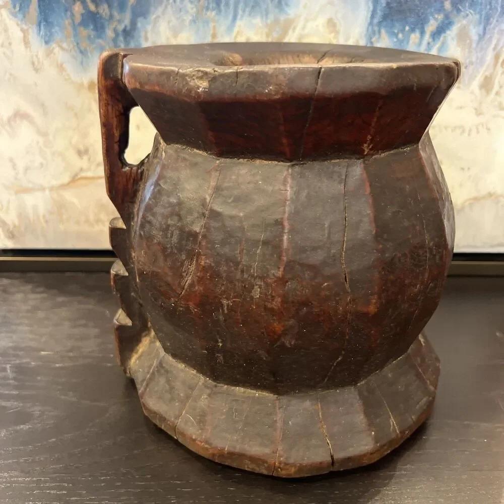Turkish Anatolian Wooden Mortar Old Hand Carved Vintage Antique Heavy No Pestle